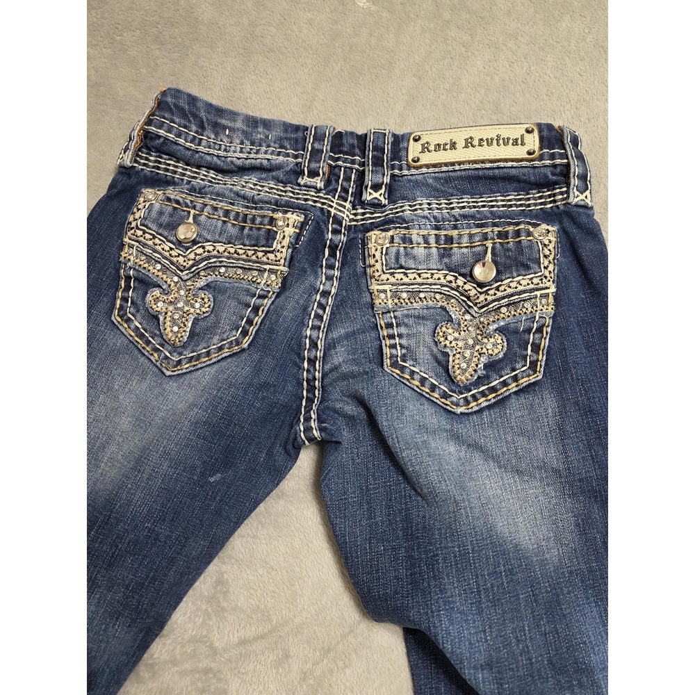Rock Revival Janis Easy Capri Jeans Womens 25 Blue Embellished Rhinestone Pocket